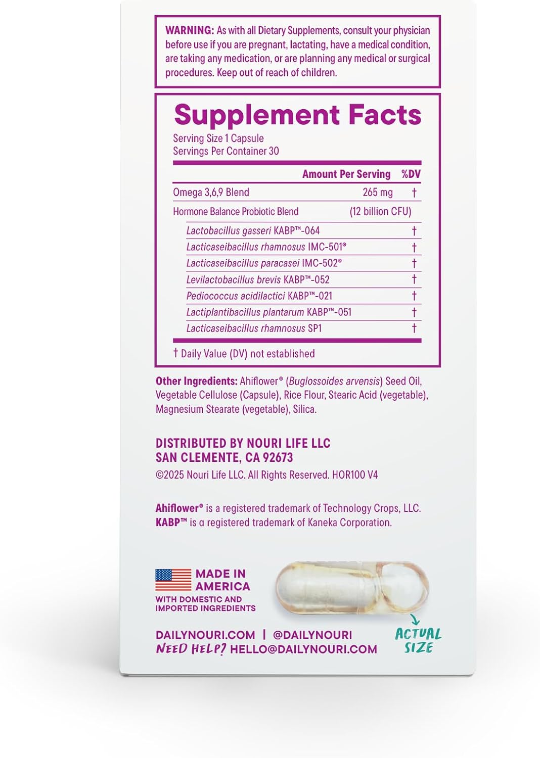 Daily Nouri Hormone Balance Probiotics for Women | Hormone Balance for Women | PMS, Hormonal Acne, & Bloating Support | 7 Clinically Studied Strains + Omega | 30-Day Supply