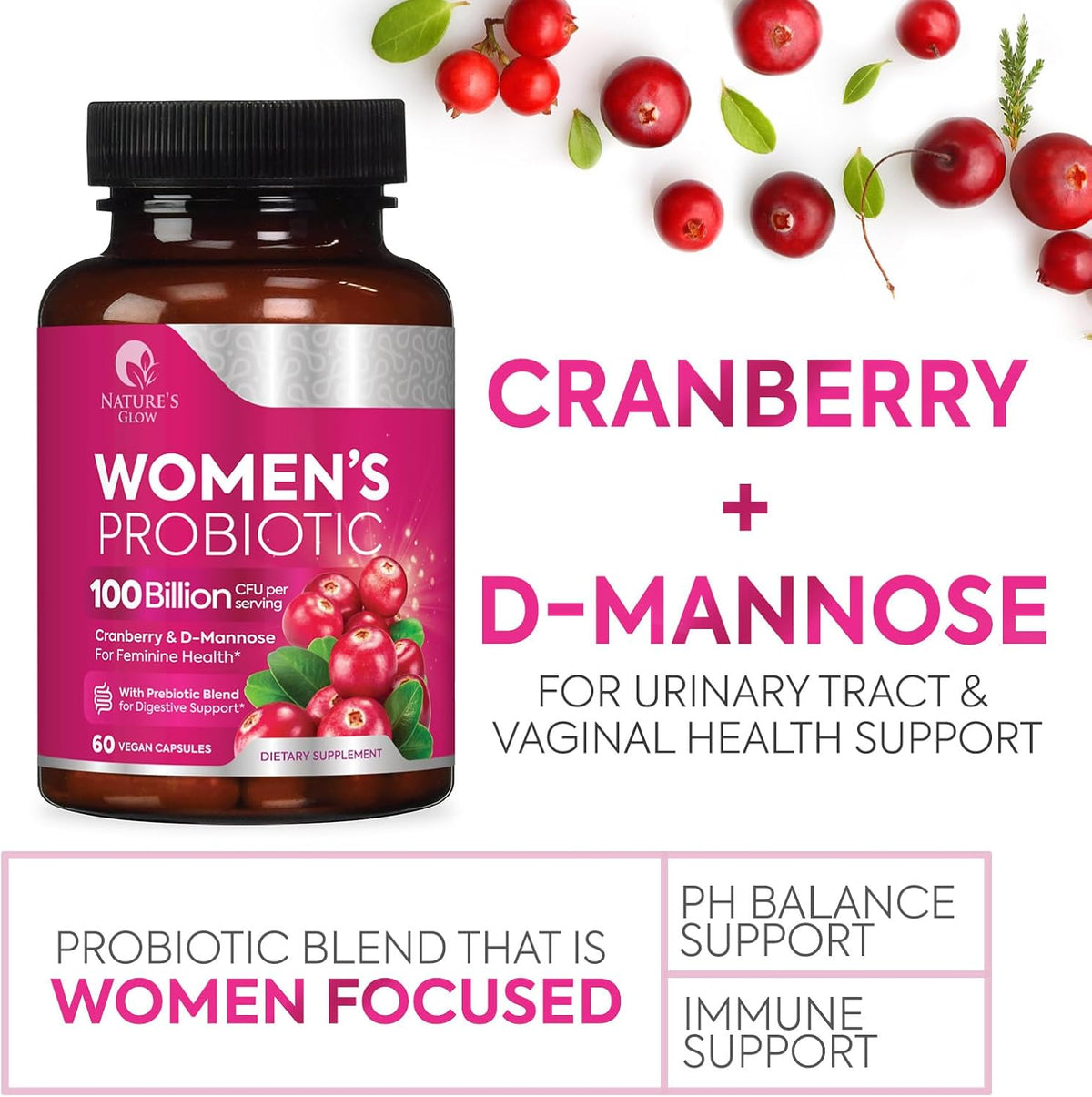 Probiotics for Women, Probiotic with 50 Billion CFU, Multi Strains to Support Immune, Digestive, Feminine Vaginal and Urinary Health, Shelf Stable, Delayed Release, No Soy Gluten Dairy - 60 Capsules