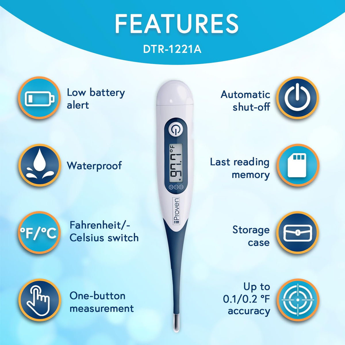 iProven Oral Thermometer, Measures in 10 seconds with flexible tip and fever alarm, Digital Medical Thermometer for adults, kids and toddlers - DTR-1221A