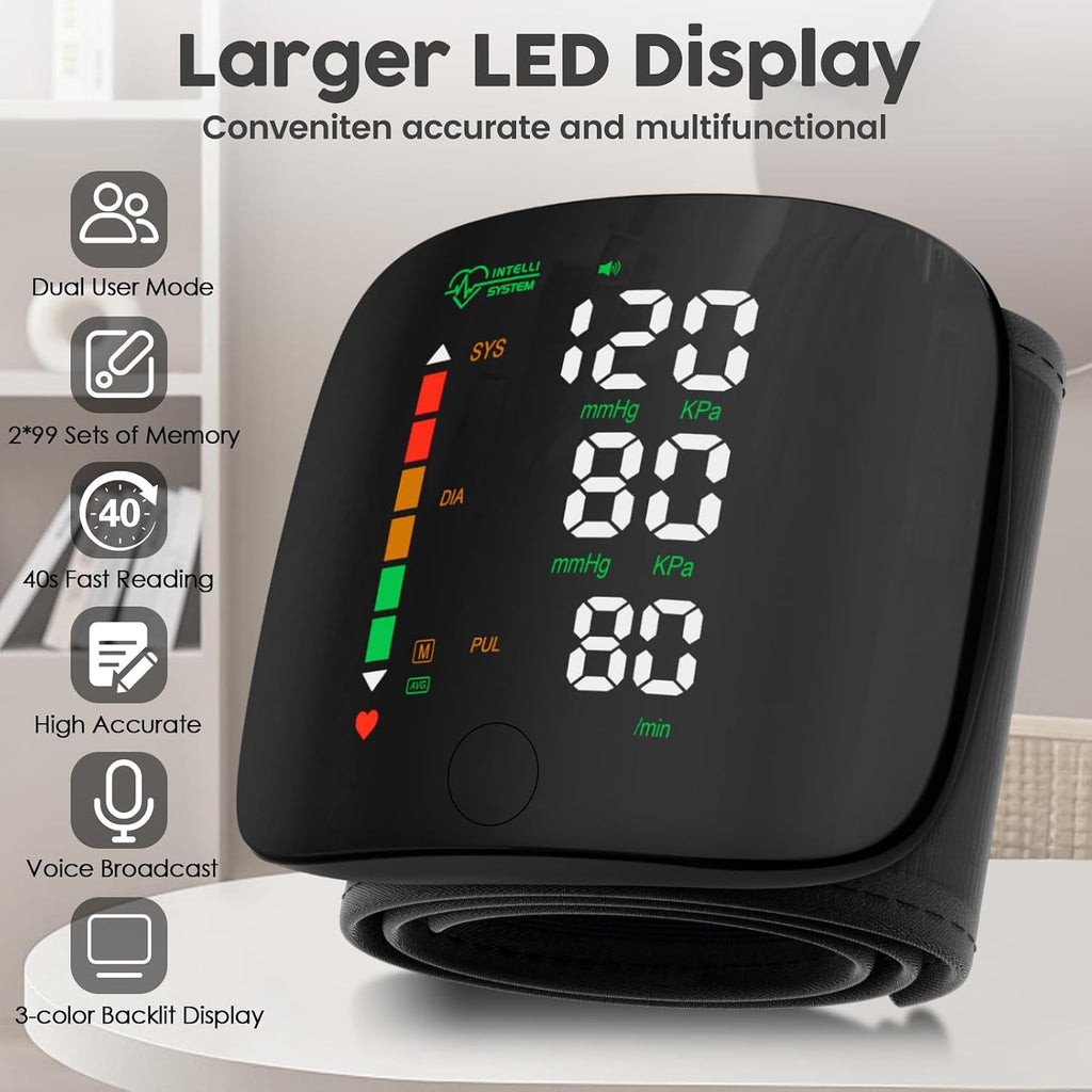 Double love Wrist Blood Pressure Monitor Led Display Black | Touch Screen Wrist Blood Pressure Cuff 99x2 Reading Memory Wrist Bp Monitor with Carrying Case
