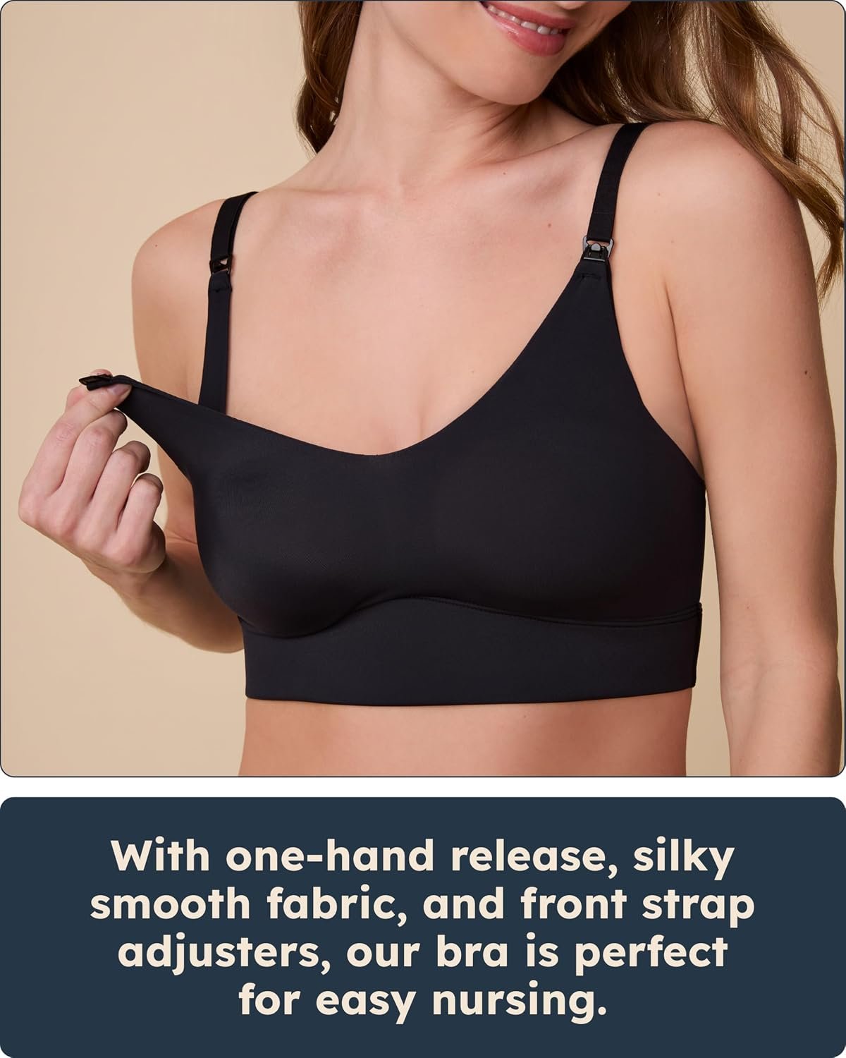 Harper Wilde Bliss Nursing Bralette - Ultra-Soft & Lightweight with Adjustable Straps - Supportive Maternity Bra - Black | Ultra-Soft, Lightweight Nursing Bra with Adjustable Straps, Wireless Comfort for Maternity, Breastfeeding