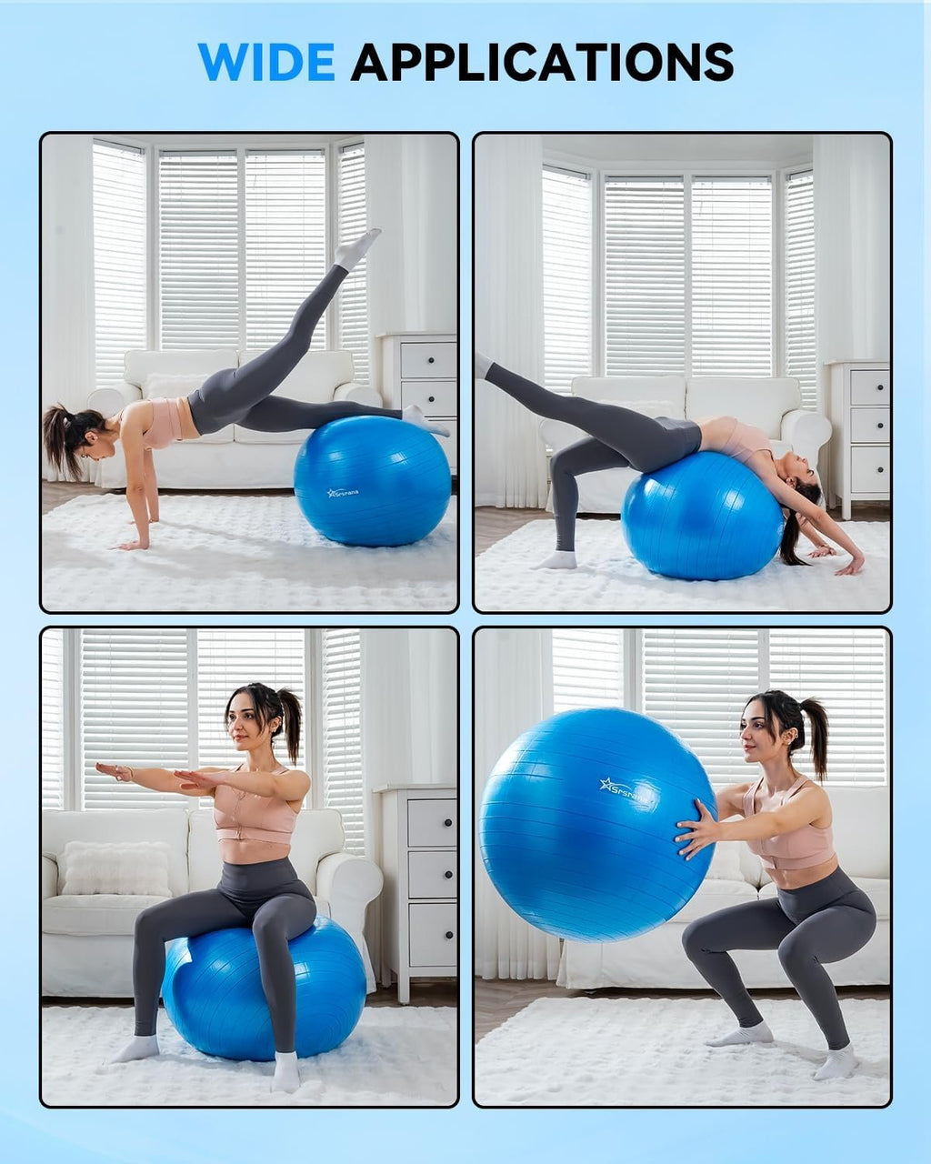 Exercise Ball - Anti-Burst Yoga Ball for Pilates, Pregnancy & Core Stability - Ergonomic Office Desk Ball Chair & Physical Therapy Equipment, Quick Pump Included