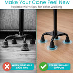 Vive Quad Cane Tips - Heavy Duty 1/2 inch Replacement Rubber Foot - Black