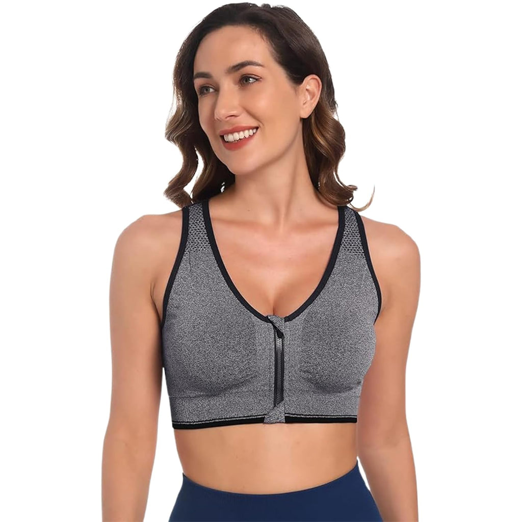 Women’s Front Zip Sports Bra with Removable Pads, High-Impact Support Active Top with Breathable Stretch Material, Secure Easy-Zip Design for Gym, Yoga, Running, Training