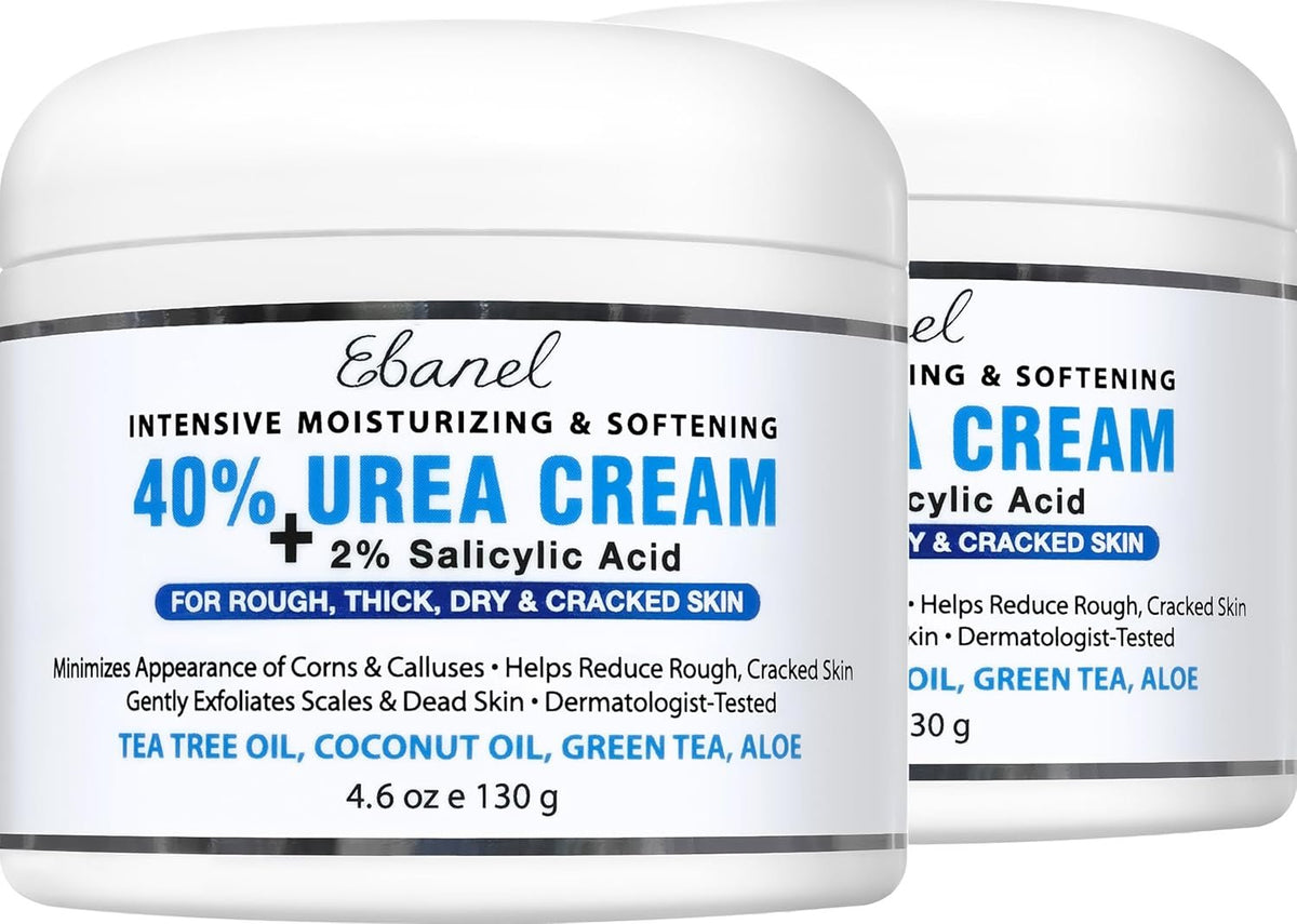 Ebanel Urea Cream 40% plus Salicylic Acid 2% for Dry Cracked Feet Skin, 2PK | Deeply Moisturizes & Softens Dry Cracked Heels, Feet, Knees, Elbows, Hands, Rough Dead Skin Callus Remover Toenail Softener