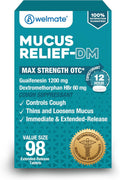 WELMATE Max Strength 12Hr Mucus Relief DM Cough Suppressant, 98 Tablets
