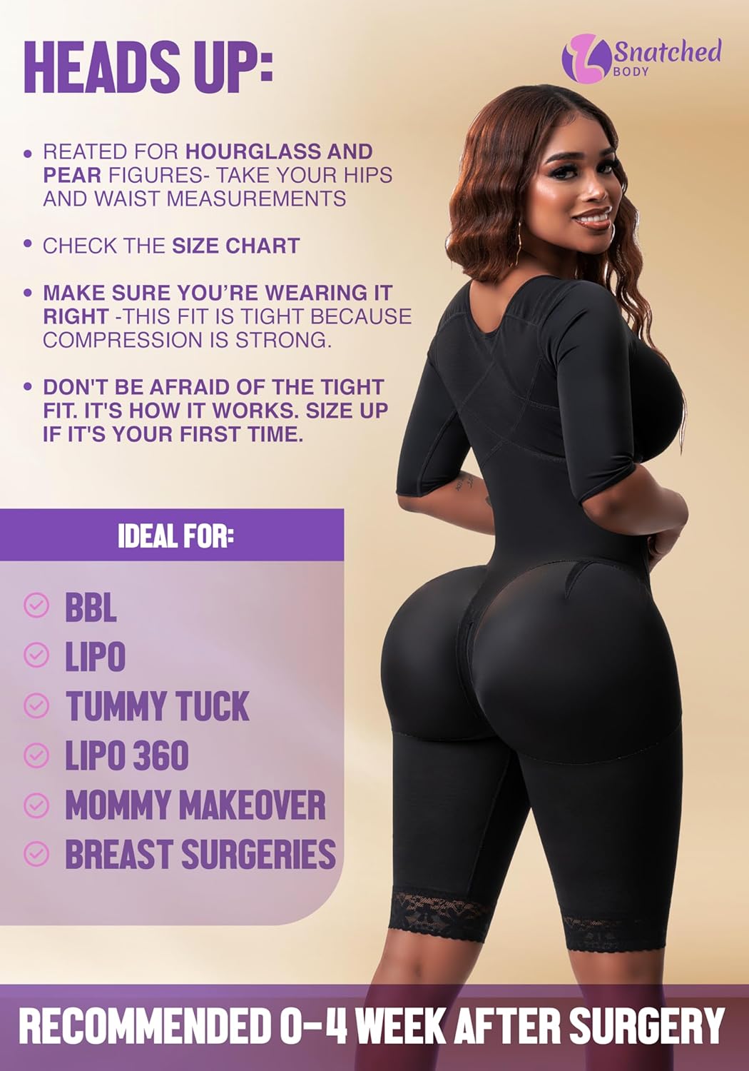 Snatched Body - Women's Stage 1 Faja Colombianas with Bra Shapewear BBL Post Surgery Compression Garment Butt Lifting