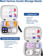 Diabetes Travel Case for Diabetic Supplies with Adjustable Dividers(Black) | Portable Diabetes Organizer for Glucose Meter, Blood Sugar Test Strips Kit, Insulin Pens, Vials, Syringes Lancing Device More