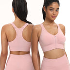 Zip Front Sports Bras for Women Adjustable Racerback Medium Support Bras Padded Post-Surgery Bras Seamless Yoga Athletic Bra