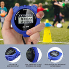 TOODOO 12 Pack Multi Function Digital Stopwatch Timer Bulk Sports Stopwatch with Lanyard Plastic Display Waterproof Date Time Alarm Timer for Coaches Fitness Referees