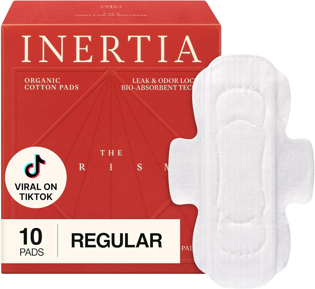 INERTIA Organic Pads for Women Regular Absorbency (10 Count) - The Most Organic Pads with The Best Absorbency, NO Petroleum-Based microplastic, Chlorine, Fragrance or Deodorant. (Pack of 1)