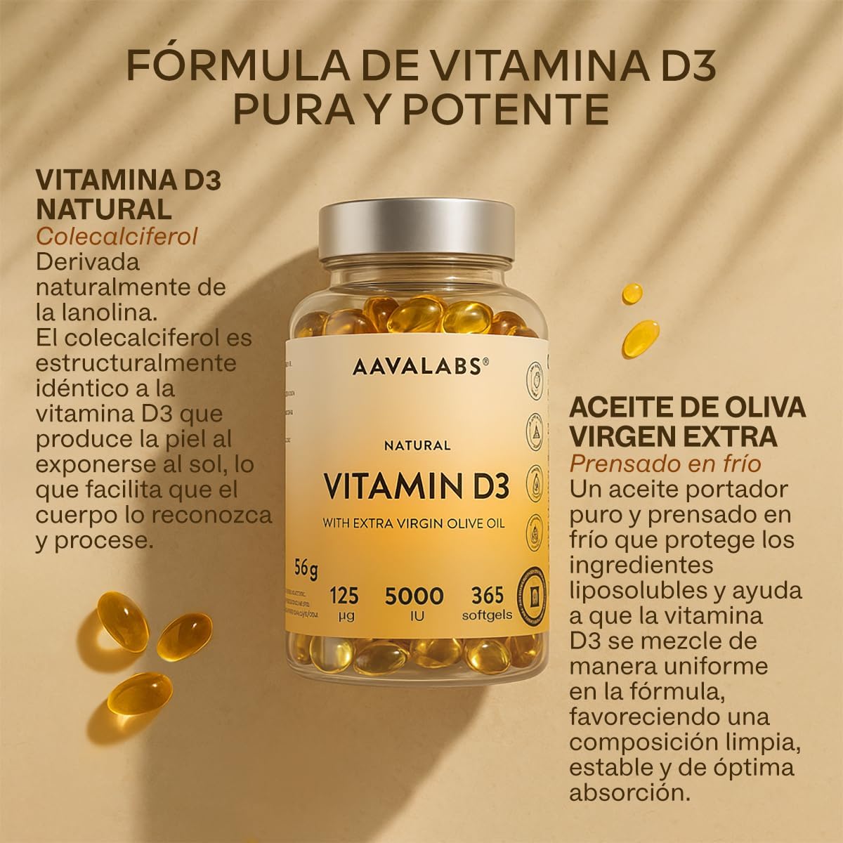 Vitamin D3 Natural [5000 IU] Depot - Highly Concentrated - with Extra Virgin Olive Oil for Optimal Absorption - Supports Bone and Immune Function - Food Supplement - 365 Capsules