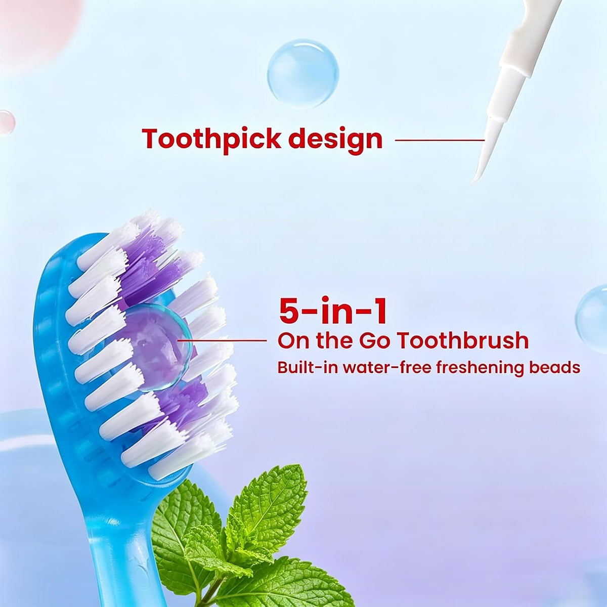 JASUNLEE 70Pack Mini Disposable Toothbrushes 5-in-1 PrePasted Travel Toothbrush with Toothpaste Flosser Pick Tongue Scraper, Individually Wrapped Box, Carry On Essentials for Airplane Camping