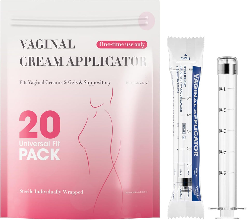 Disposable Vaginal Cream Applicators – 5ml Lube Injector Syringes with Smooth Tip, Dosage Markings, Fits Most Lubricants Creams Gels, Sterilized Individually Wrapped, Pack of 20