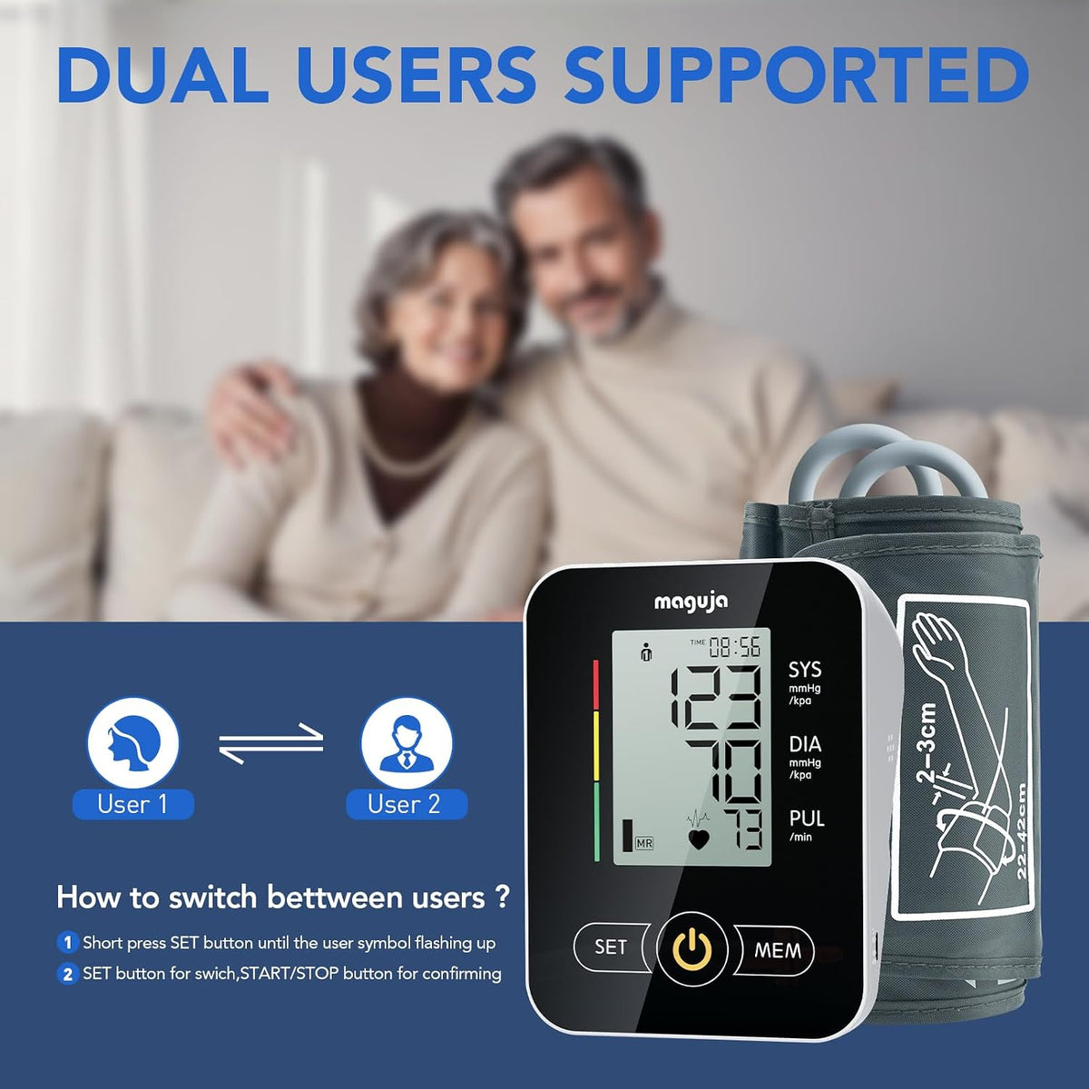 maguja Upper Arm Blood Pressure Monitor Auto Digital for Home Use(Black) | Blood Pressure Machine,One-Button Design BP Monitor with Adjustable Wide-Range Cuff for Adult Travel