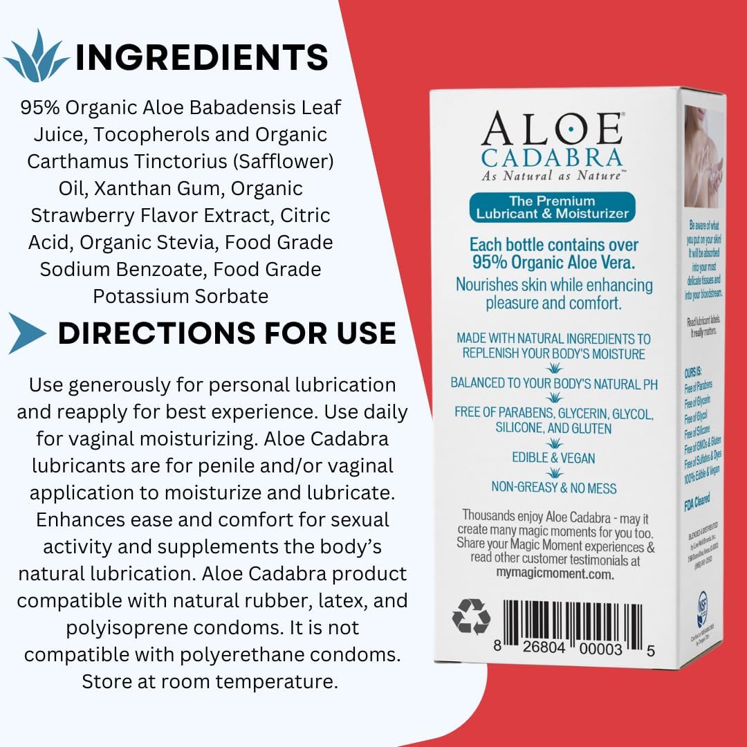 Personal Lubricant, Naked Strawberry Flavored Natural Lube for Sex, Oral, Women, Men & Couples, 2.5 Ounce Aloe Cadabra