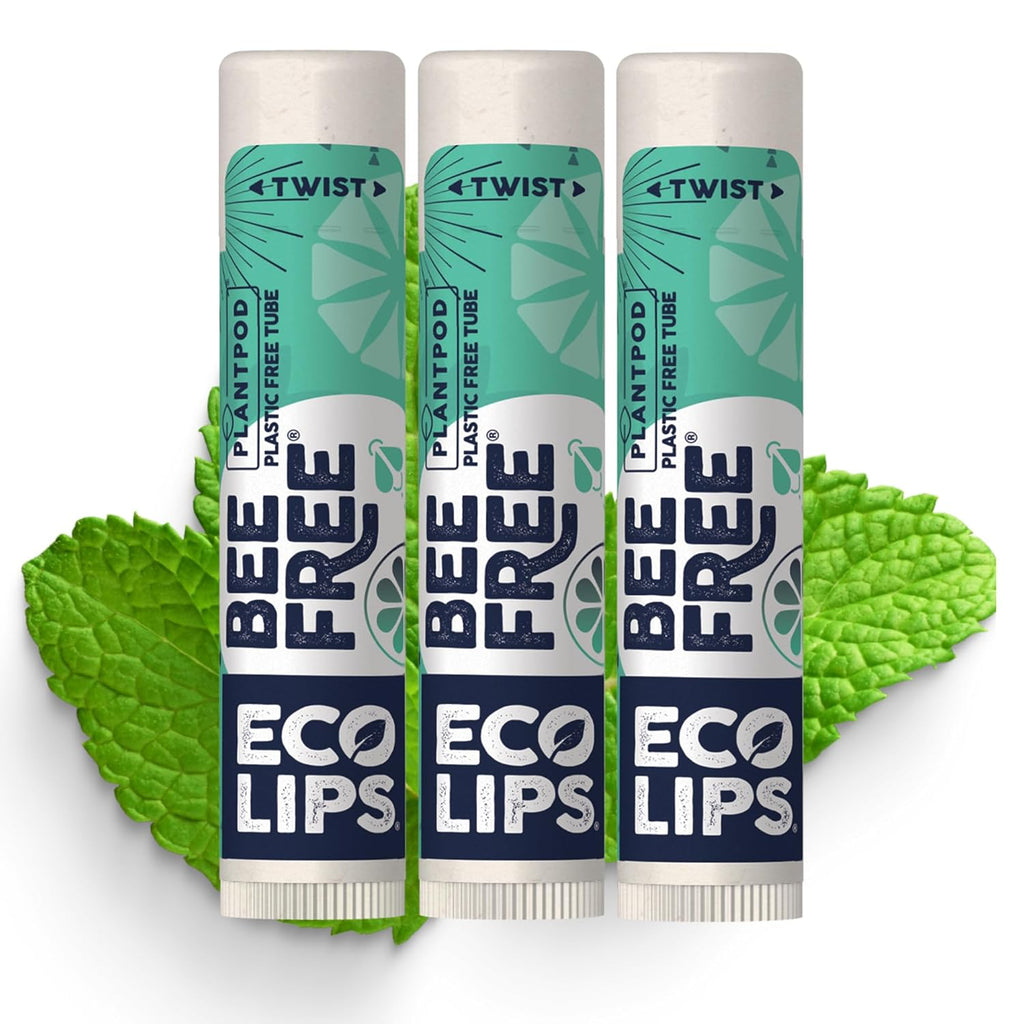 Eco Lips Bee Free Sweet Mint Vegan Lip Balm with Candelilla Wax, 3 pack | Nourishes Dry Lips | Plant-Based Ingredients | Cruelty Free | Long-Lasting Moisture | Cruelty & Petroleum Free