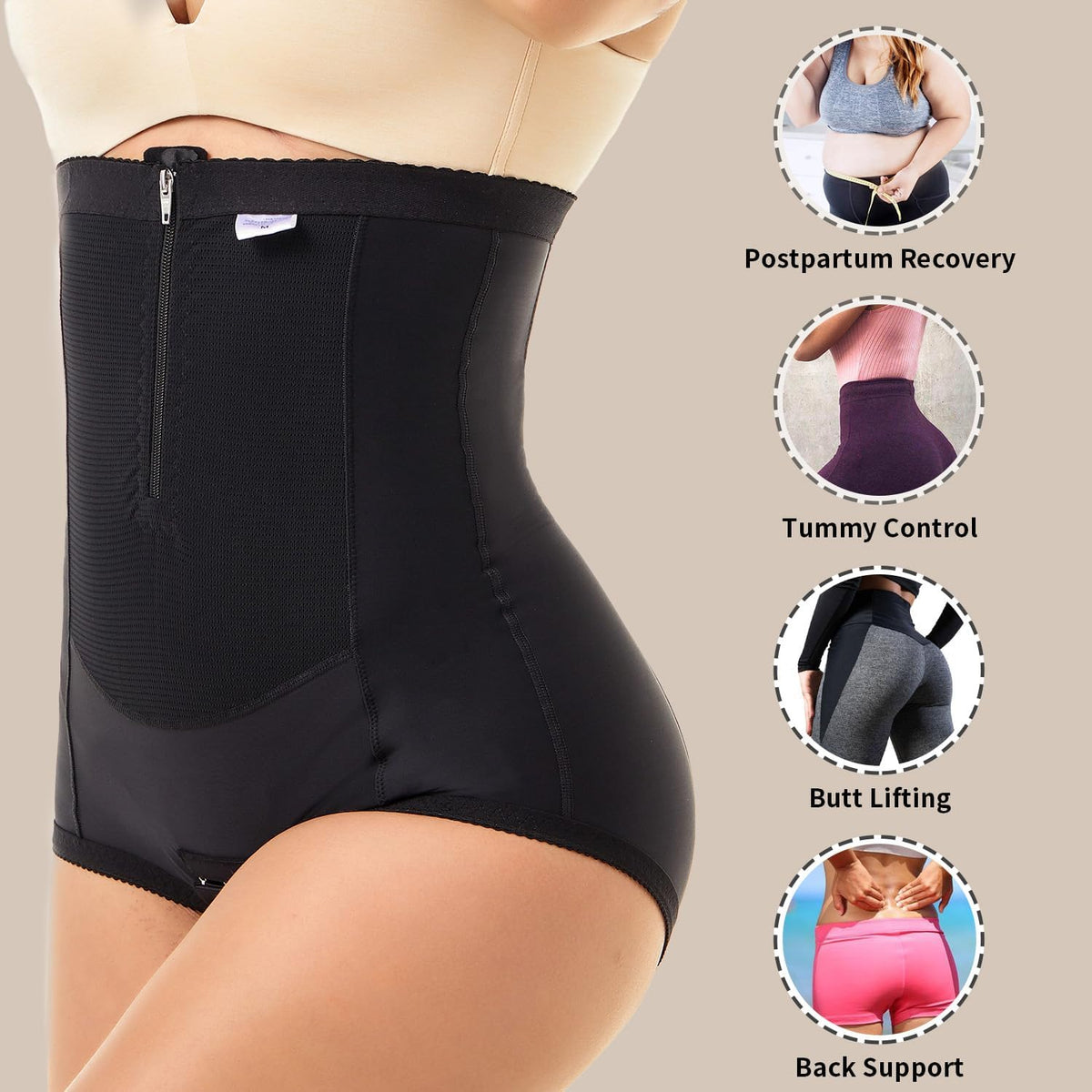 MOVWIN Postpartum Belly Wrap C Section Panties Belly Band Abdominal Compression Corset Girdle Shorts with Zipper