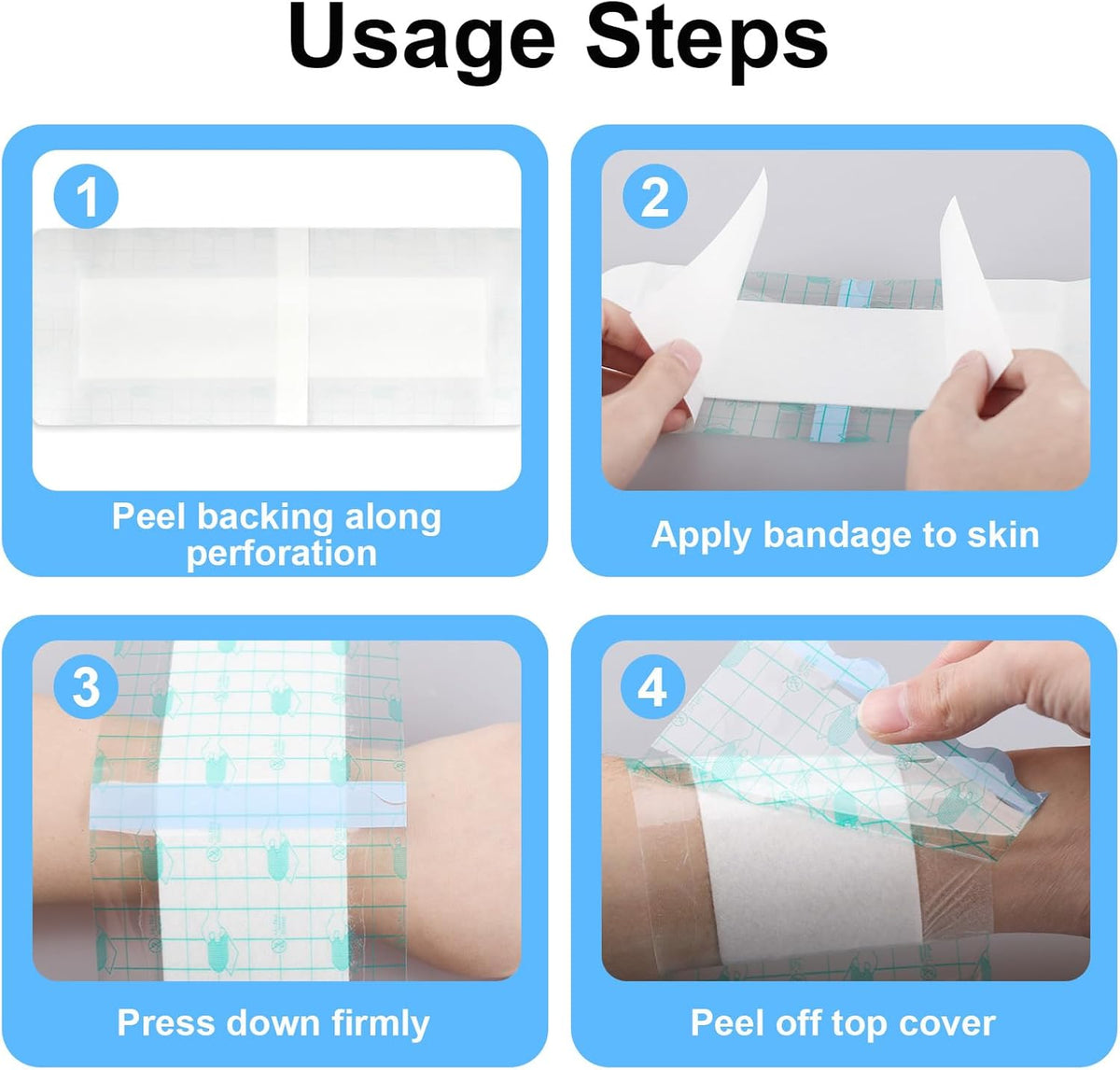 Large Sterile Wound Dressing Pads, 10 Pcs of 10x25cm Large Waterproof Adhesive Bandages, Absorbent Non-Woven Gauze for Post-Surgical Care C-Section Recovery Waterproof Wound Dressings for Secure Healing