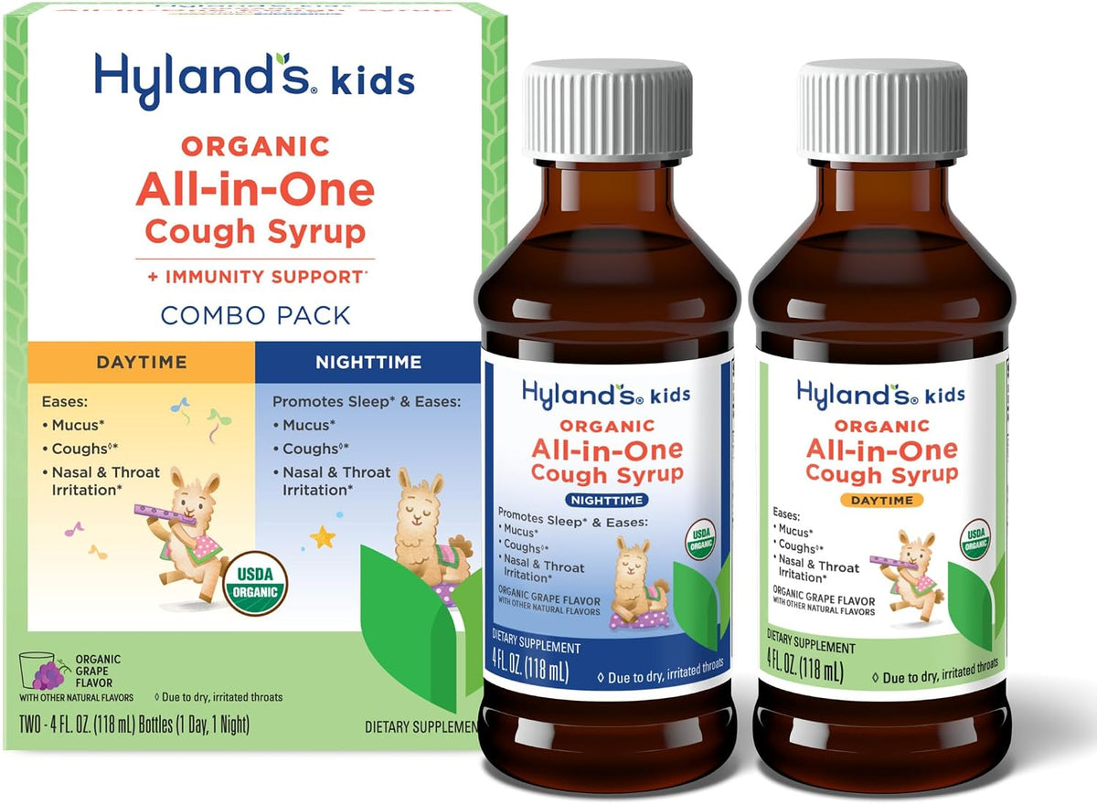 Hyland's Kids Cough Syrup All-in-One Day+Night 2-Pack, Organic (Grape) 8oz