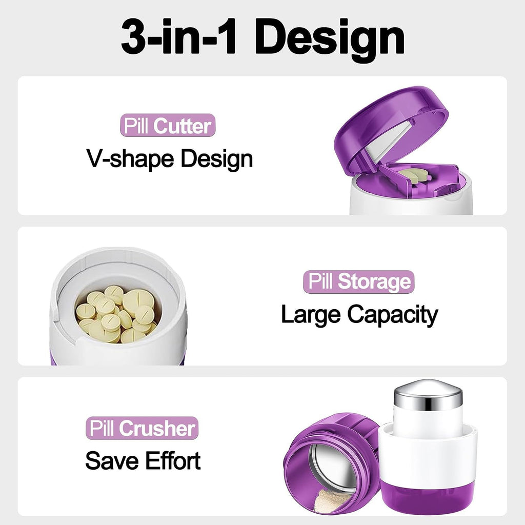 DUBSTAR 3-in-1 Pill Crusher Fine Powder Pill Grinder Pill Cutter Purple