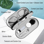 AITIME 2 in 1 Contact Lens and Glasses Case Combo,Contact Travel Case Kit | Double Sided Eye Contact Case with Remover Tool,Storage Organizer Accessories,Cute Eyeglasses Case with Contact Holder