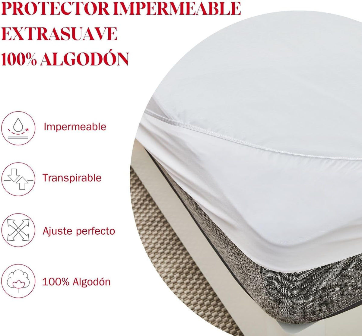 Pikolin Home - Mattress Protector 105 x 190 cm -Waterproof Jersey 100% Hygienic Cotton - Breathable and Absorbent - Oeko-Tex Certified, Silent - Mattress Cover