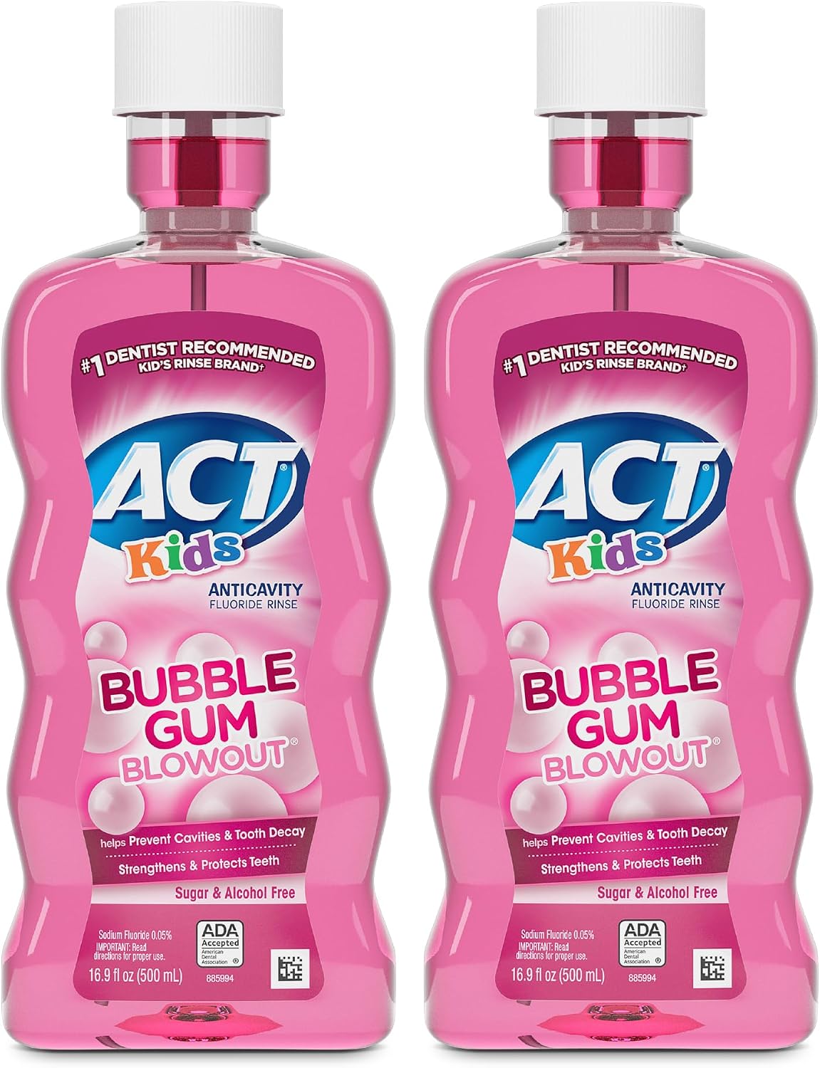 ACT Kids Anticavity Fluoride Mouthwash, Sugar & Alcohol Free Mouth Rinse Strengthens Teeth, Bubble Gum Blowout, 16.9 fl. oz., 2pk