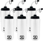 50 Strong 1 Liter BPA-Free Plastic Round Sports Water Bottle with Straw - 6 Pack