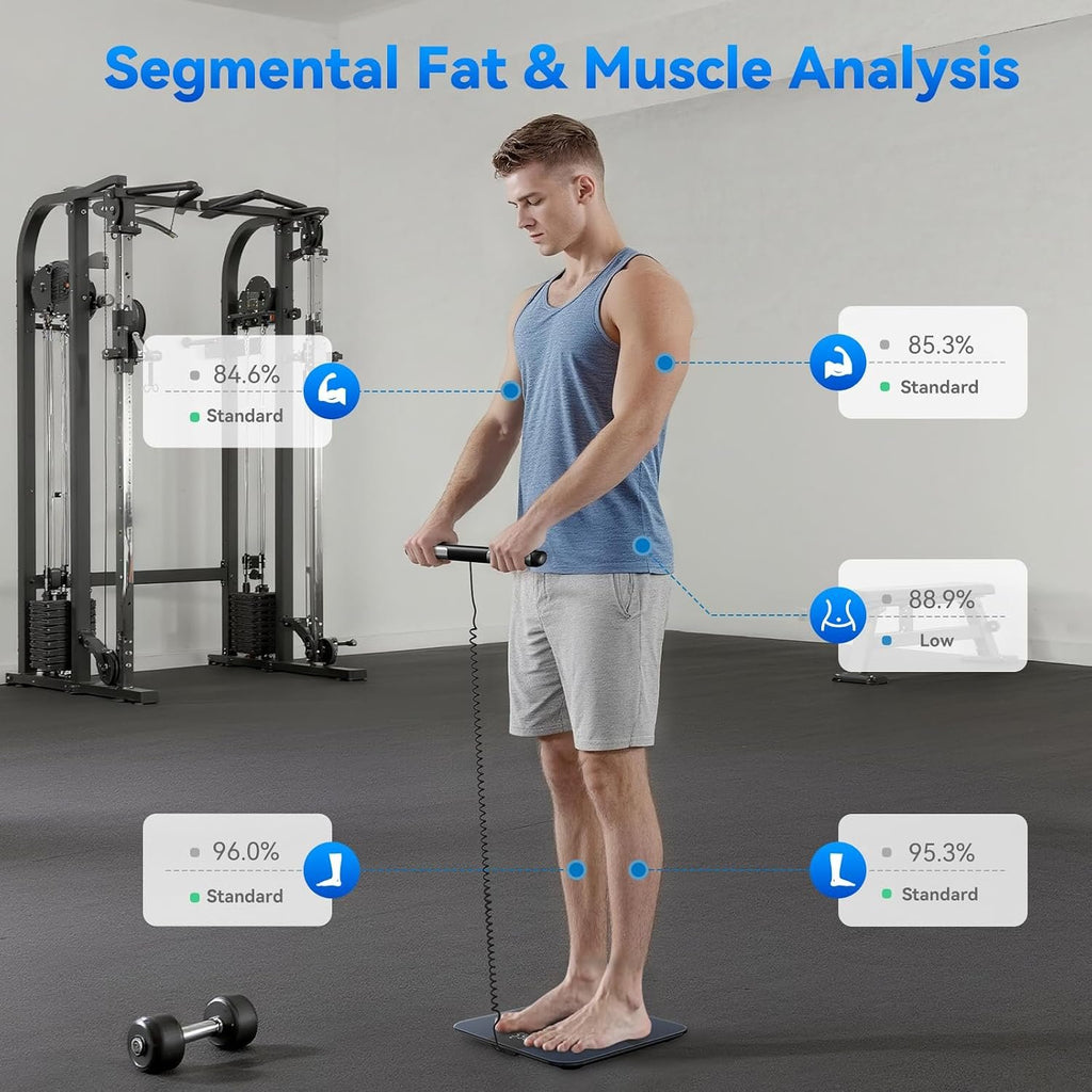 Lepulse Smart Scale for Body Weight, 8-Electrode Body Composition Scale | with BMI Body Fat Muscle Mass, Rechargeable Digital Body Scale with 20 Metrics in App, Large Color Display and Report, Black