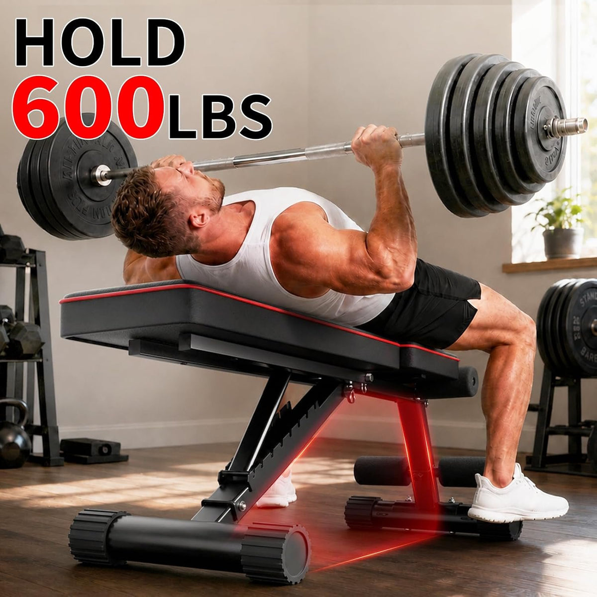 FitinOne Adjustable Folding Weight Bench for Home Gym, 660 lbs Capacity Multi-Functional Workout Bench Sturdy Durable for Full Body