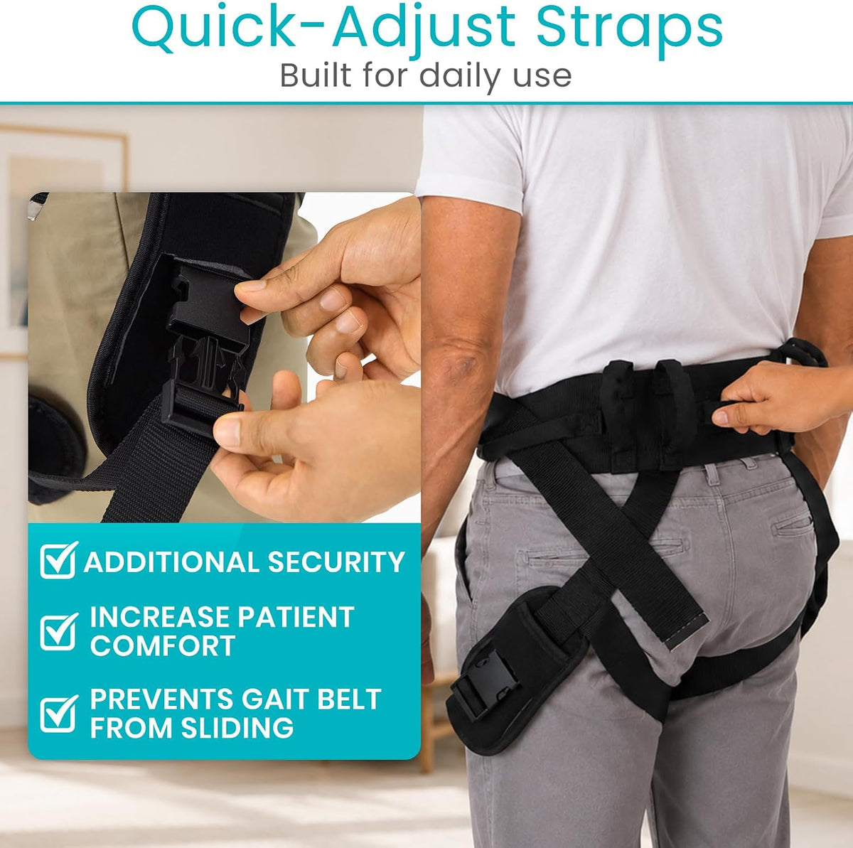 Vive Gait Belt with Leg Straps - Heavy Duty Transfer Belt with Quick | Release Gait Belts for Seniors - Adjustable Bed, Stand Assist Aid with Handles - Physical Therapy Mobility Aid for Elderly