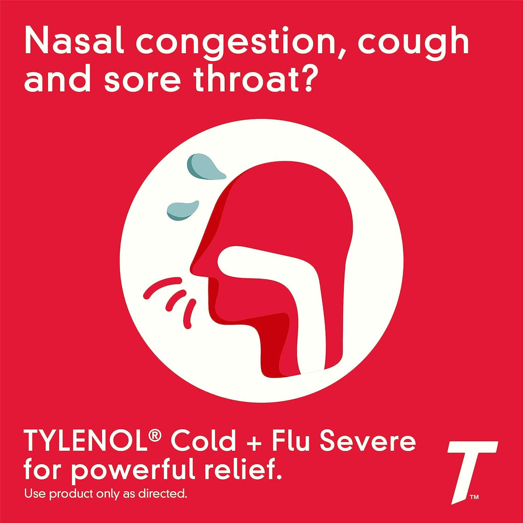 Tylenol Cold + Flu Severe Caplets, Acetaminophen, 24 ct | Fever Reducer, Pain Reliever, Cough Suppressant, Nasal Decongestant & Expectorant