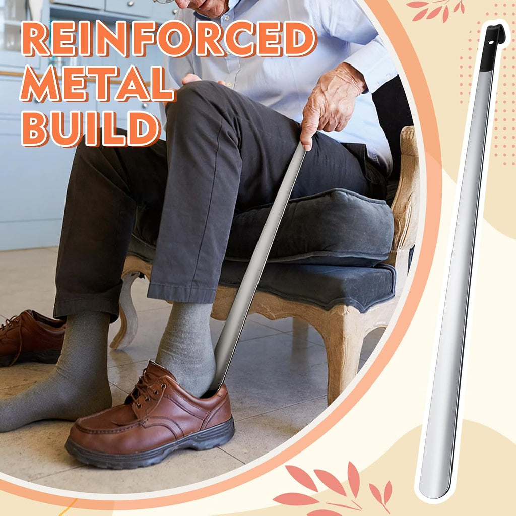 2 Pcs 31.5'' Extra Long Handled Shoe Horn Metal Shoehorn for Men Women Multifunctional Stainless Dressing Stick for Elderly Disabled Limited Mobility, Standing Reach Assist for Senior (Mixture)