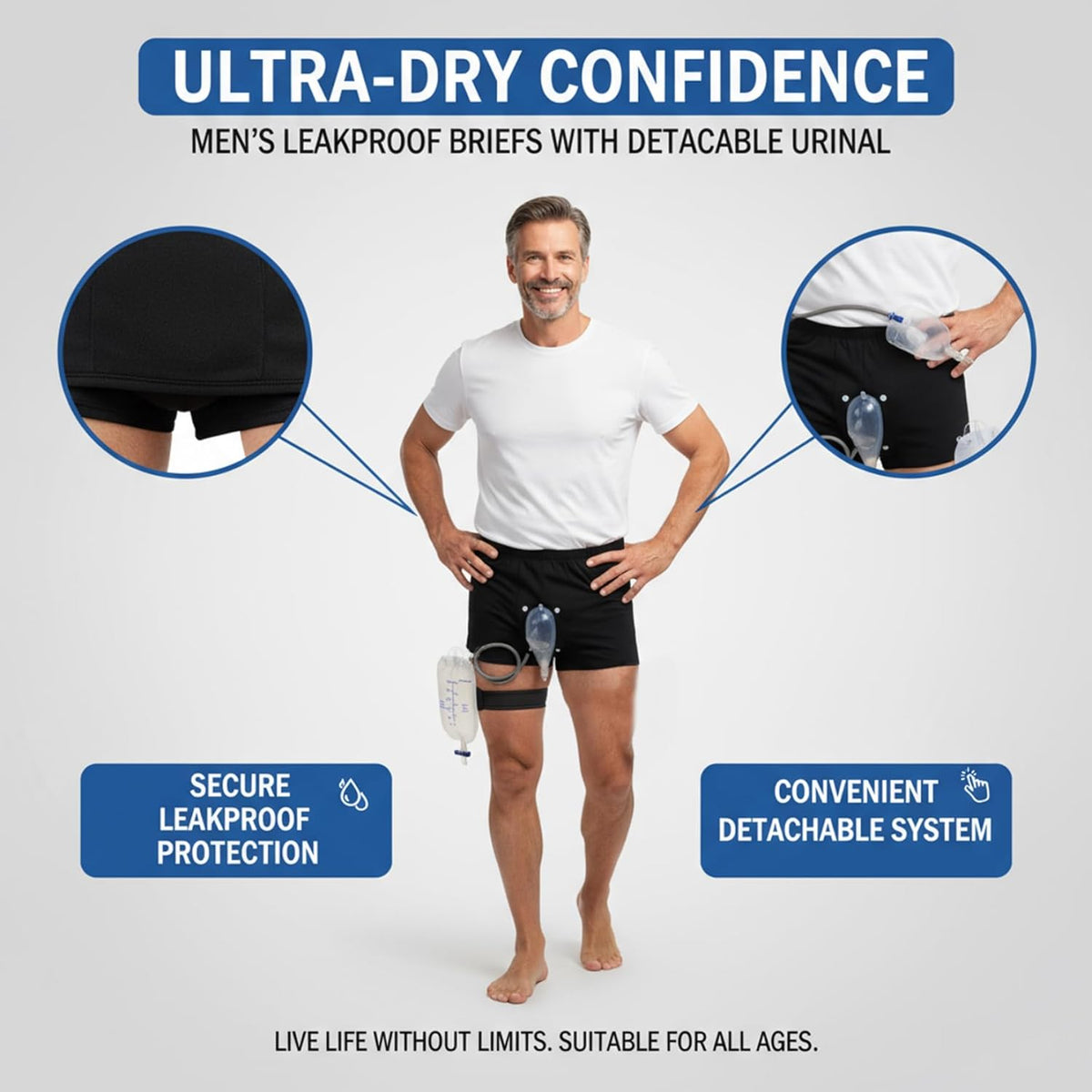 Male Urinal System with Leg Bag, Incontinence Device for Men with Comfortable Silicone Outer Catheter M..