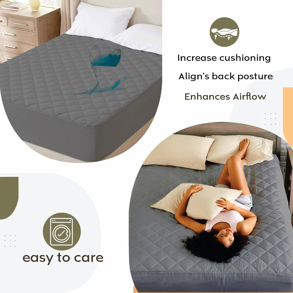 Ayka 100% Waterproof Mattress Protector King Size 78x72 Cotton Quilted Bed Protector King Size Breathable Noiseless Ultra Soft | Elastic Fitted Mattress Cover | Bed Cover -6.5x6 ft, Grey