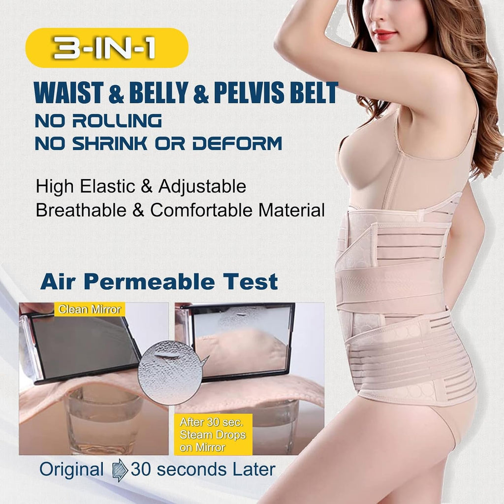 ChongErfei 3 in 1 Postpartum Belly Wrap Recovery Band Belt Abdominal Binder