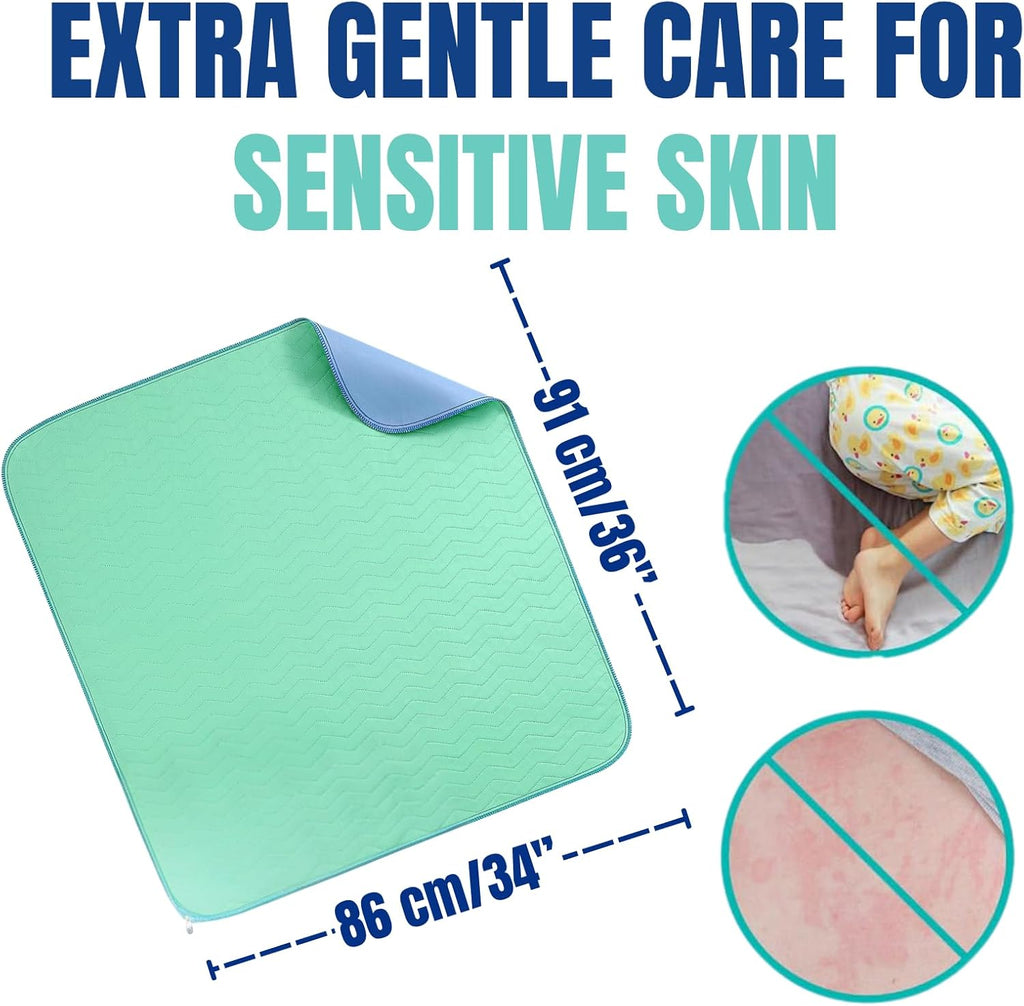 Washable Underpads 86 x 91 CM (2 Pack), JOMWEN Heavy Absorbency Reusable Incontinence Bed Pads for Adults, Kids, Elderly and Pets, Absorbent Protective Pads for Bed, Couch, Floor (Blue, 34" x 36")