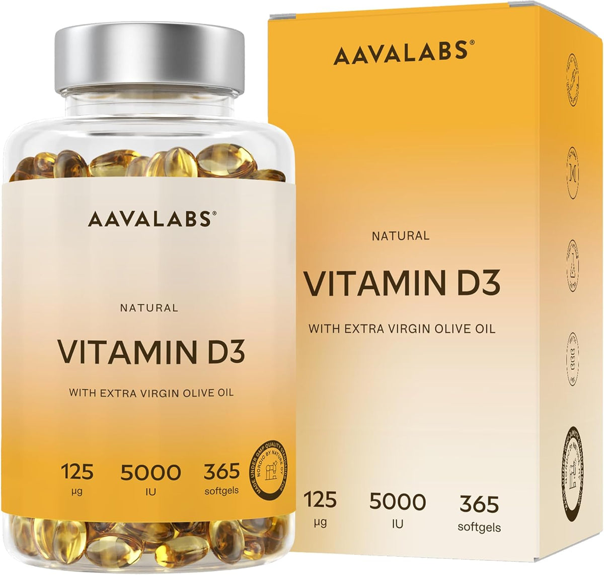 Vitamin D3 Natural [5000 IU] Depot - Highly Concentrated - with Extra Virgin Olive Oil for Optimal Absorption - Supports Bone and Immune Function - Food Supplement - 365 Capsules