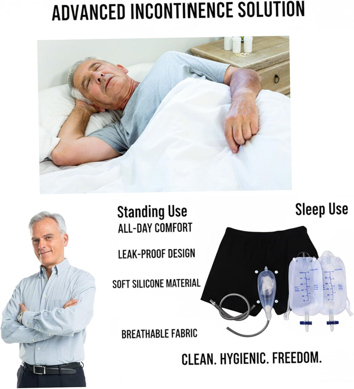 Male Urinal System with Leg Bag, Incontinence Device for Men with Comfortable Silicone Outer Catheter M..