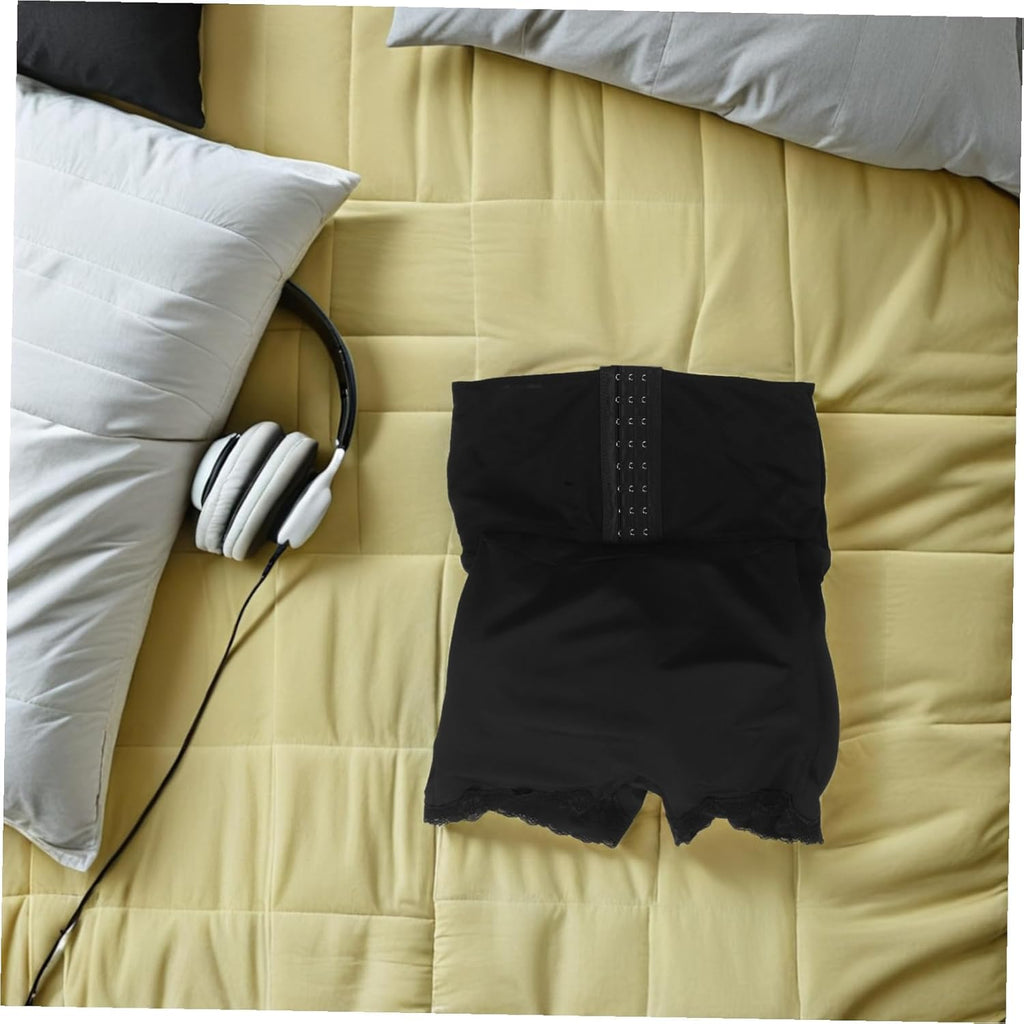PLAFOPE Postpartum Tummy Control Shorts for Women High Waisted Compression Knickers with Adjustable Button Belly Binder and Butt Lifting Design for Hip Support Black