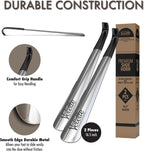 Long Shoe Horn for Seniors - 2 Pack 16.5 Inch Metal Shoehorn | Full-Length Handle, Stainless Steel, Fits Boots, Extra Reach, Dressing Spoon, Extended Reach Tool