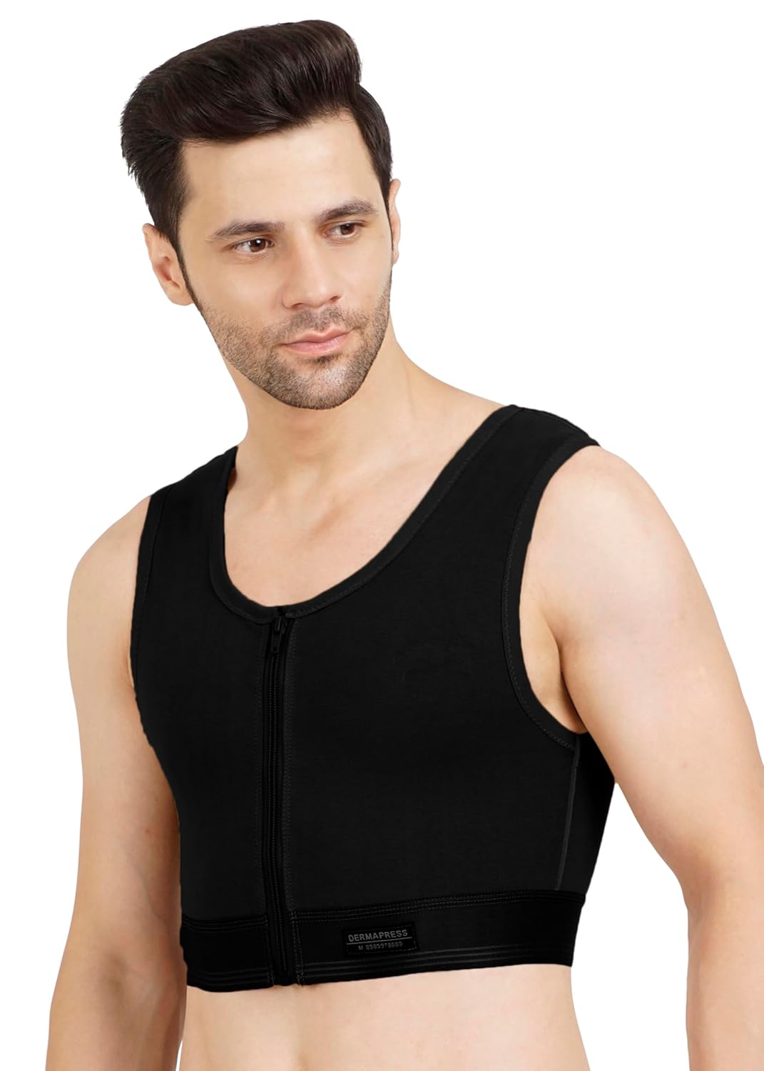 Gynecomastia Short Vest || HIGH COMPRESSION || Front Zip and Hook Closure || Tomboy Chest Binder || Comfortable Support for Men || Chest Shapewear || Post-Surgery Recovery ||
