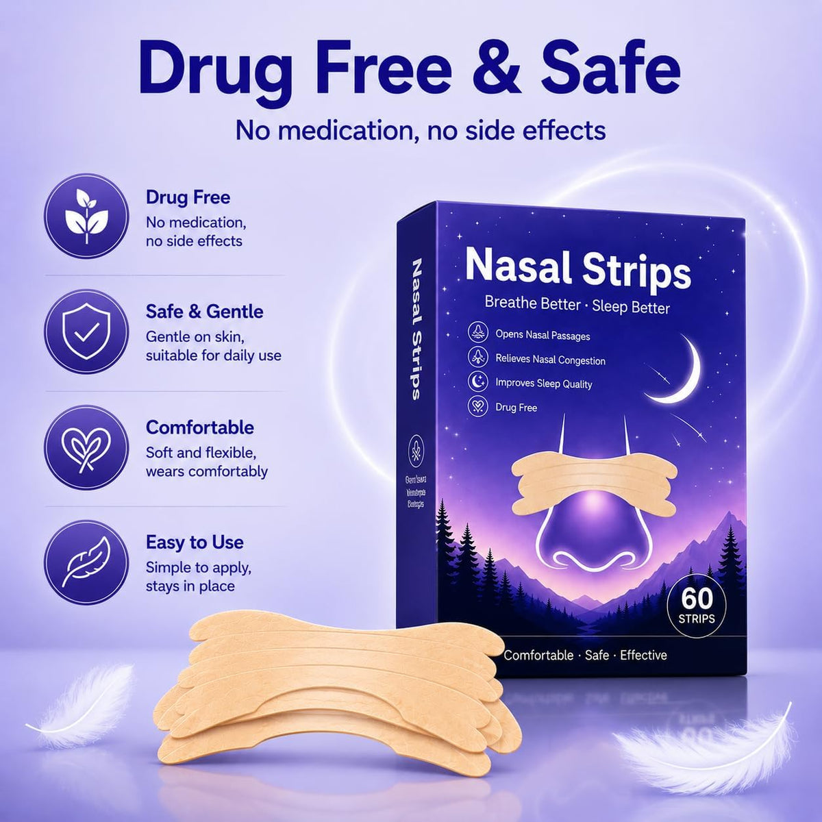 60PCS Extra Strength Nasal Strips for Snoring and Nasal Congestion Relief