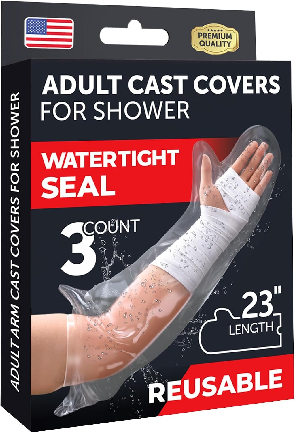 100% Waterproof Cast Covers for Shower Arm - 3pk - Tight Seal - Reusable | Adult Half Arm Cast Protectors - Hand, Wrist, Elbow - After Surgery Bandage and Dressing Cast Bag for Wounds and Burns