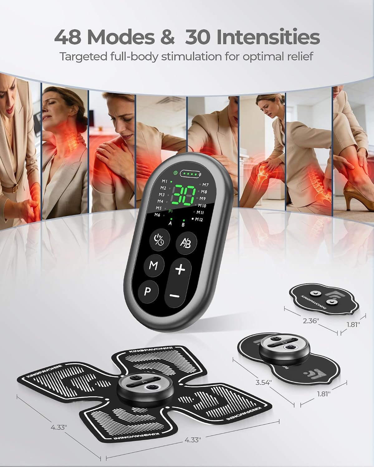 Wireless TENS Unit Muscle Stimulator, XL Pad, Model HZ9151C | 48 Modes, 2 Channel Tens Machine for Sciatica Back Shoulder Pain Relief, Portable for Office Home Travel, Gift for Men Women