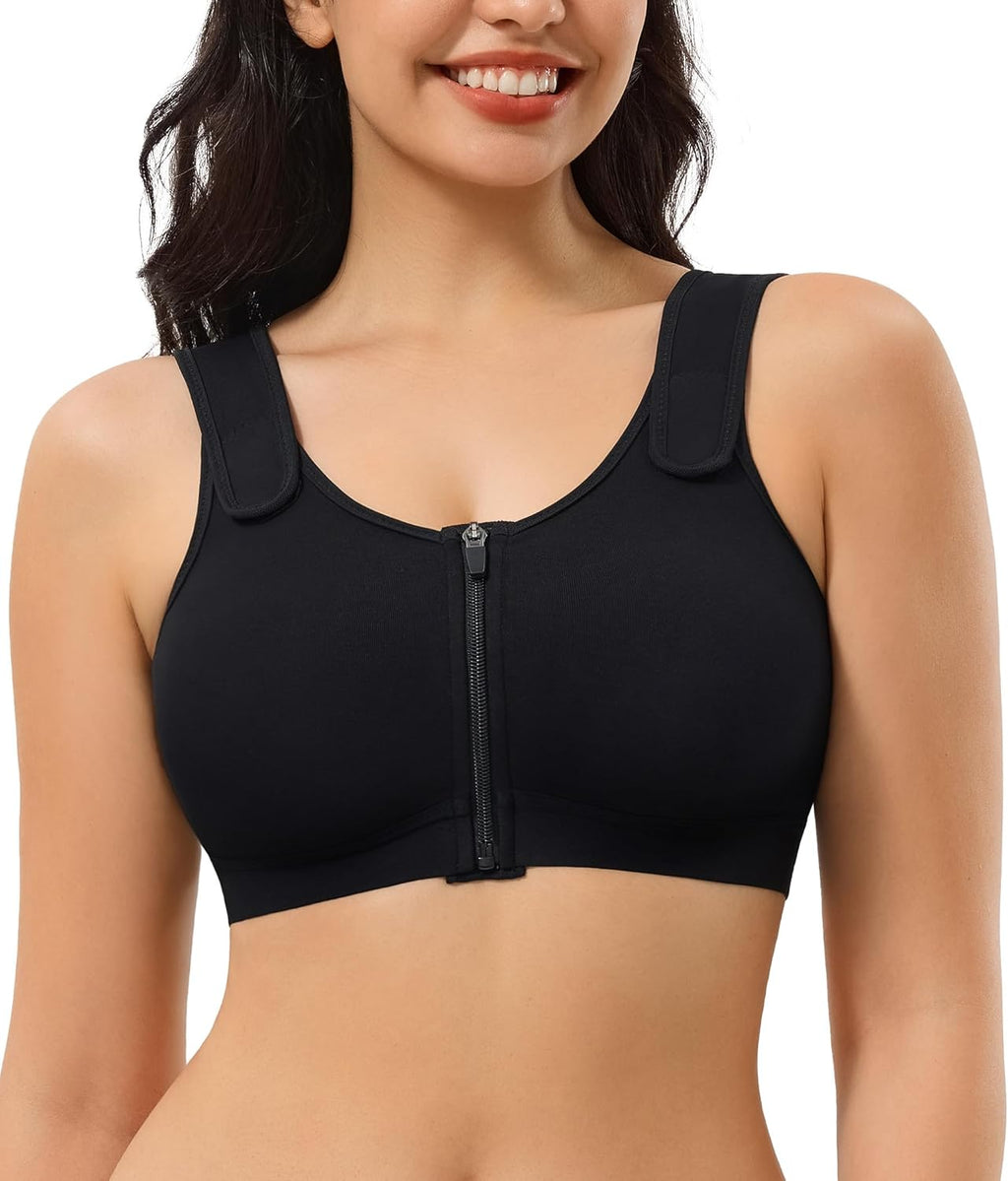 CYDREAM Zip Front Closure Wireless Bras for Women Full Coverage Post Surgery Compression Back Smoothing Comfort Adjustable