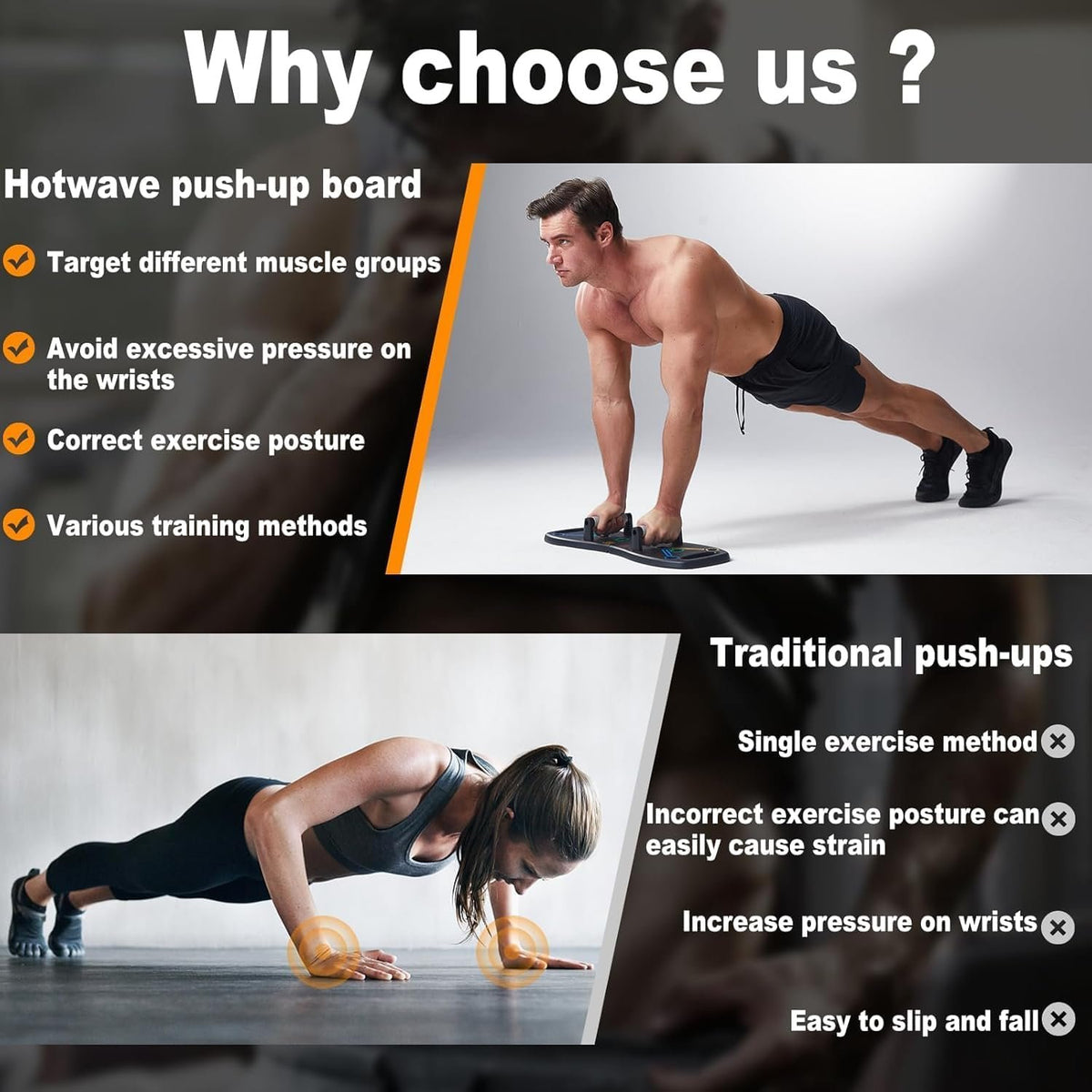 HOTWAVE Push Up Board, Portable Pushup Board for Men, Foldable Push Up Bar | Multifunctional Pushup Handles for Floor, Strength Training Equipment for Home Gym, Suitable for Beginners and Teenagers