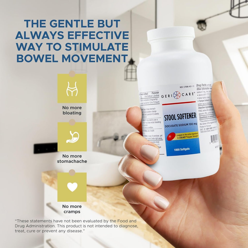 GeriCare Docusate Sodium Stool Softener, 100mg Softgels (Bottle of 1,000)