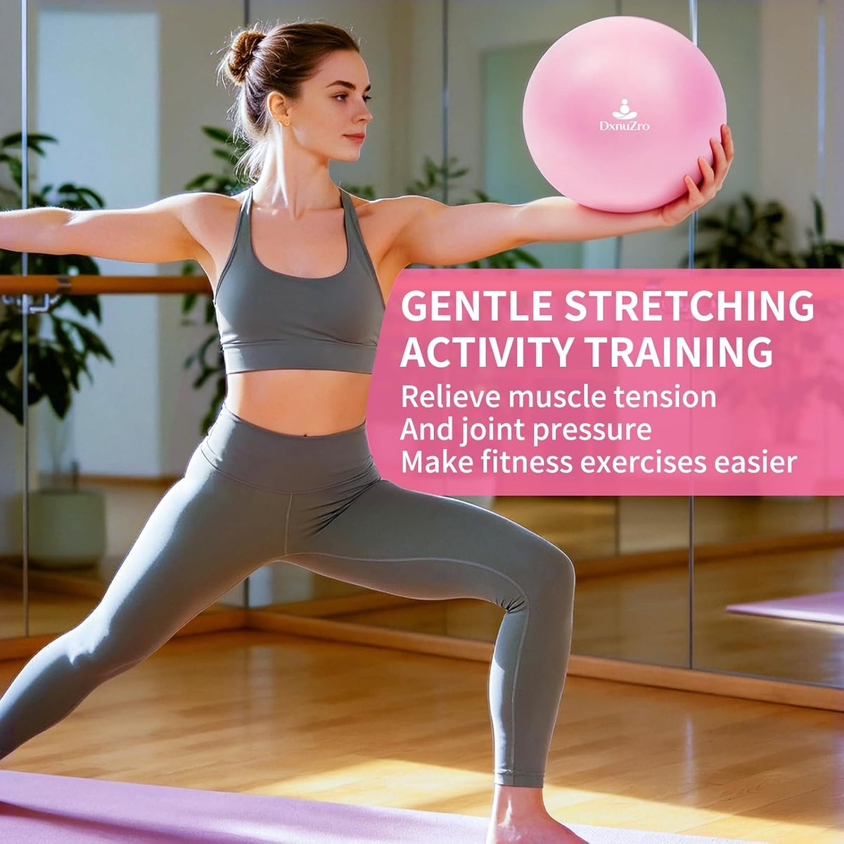 9 Inch Pink Pilates Ball, Exercise Stability Yoga Ball Small Exercise Ball with Air Pump for Core Workout, Balance Training, Home Gym, Office, Physical Therapy Anti-Burst PVC